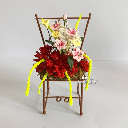 1:12 Scale Miniature Dollhouse Furniture Decoration Accessories Simulation Clay Lily Flower Chair