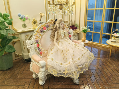 Sofá miniatura a escala 1:12, muebles para casa de muñecas, decoración de sala de estar BJD rosa