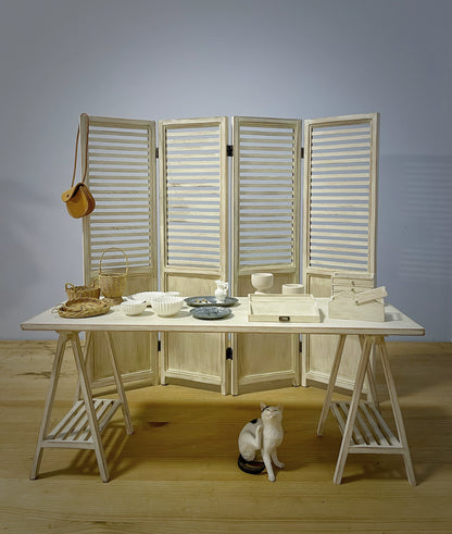 Mesa de madera a escala 1:6, muebles para casa de muñecas en miniatura, estilo shabby chic