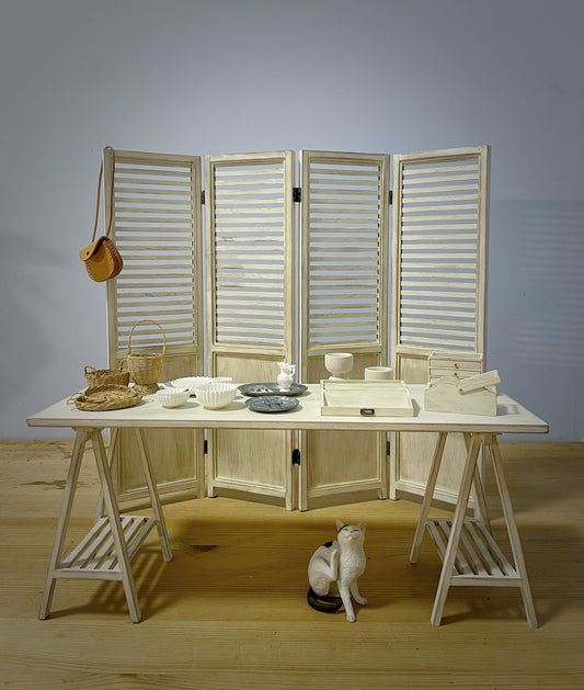 Mesa de madera a escala 1:6, muebles para casa de muñecas en miniatura, estilo shabby chic