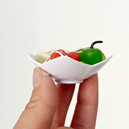 Accesorios para casa de muñecas BJD a escala 1:6, Blythe, té de la tarde, ensalada en miniatura, accesorios para escena, modelo de juego de comida en miniatura, candelabro, silla