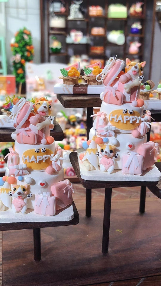 Maison de poupée miniature à l'échelle 1:12 avec gâteau en argile personnalisé, ensemble de jeu de nourriture miniature