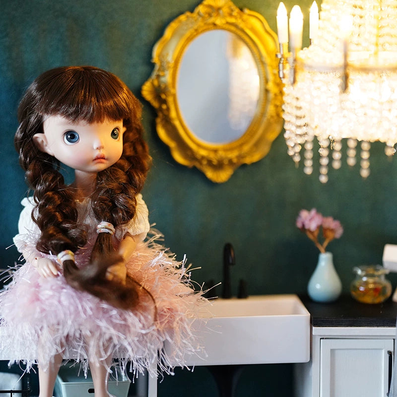Accesorios para casa de muñecas en miniatura a escala 1:6, accesorios Blythe, espejo de tocador de estilo europeo, marco decorativo para fotos.