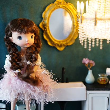 Accesorios para casa de muñecas en miniatura a escala 1:6, accesorios Blythe, espejo de tocador de estilo europeo, marco decorativo para fotos.