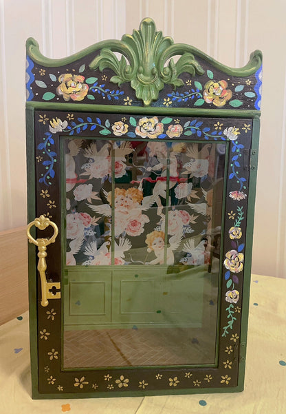Casa de muñecas en miniatura estilo pintura al óleo vintage pintada a mano a escala 1:12, vitrina de jardín secreto