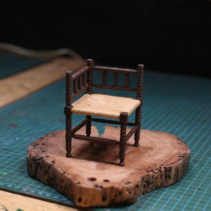 1:6 Scale Walnut Woven Edge Chair Miniature Dollhouse Furniture