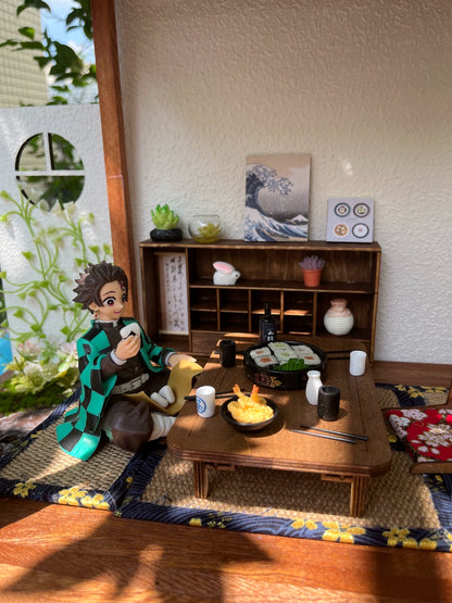 Casa de muñecas en miniatura con jardín japonés a escala 1:12 y puente de madera para muñecas OB11