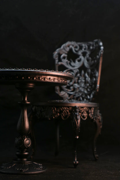 Mesa y sillas europeas de estilo vintage de hierro a escala 1:6, muebles en miniatura para casa de muñecas BJD Blythe OB11