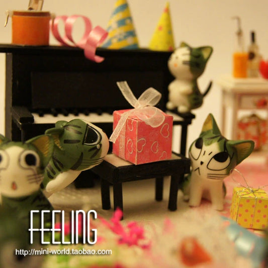 Casa de muñecas en miniatura a escala 1:12, con escena de gato y queso, con luces, regalo de cumpleaños para parejas