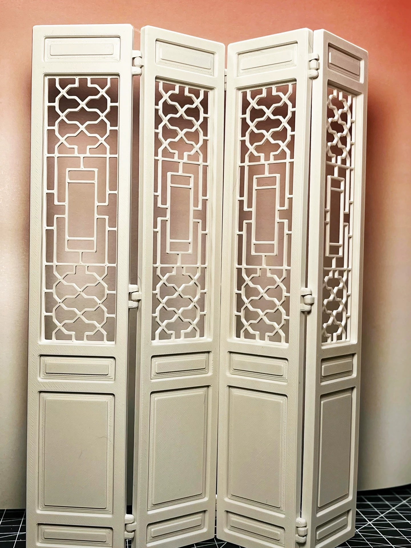 Paravent chinois miniature pour maison de poupée, modèle blanc imprimé en 3D, échelle 1:6