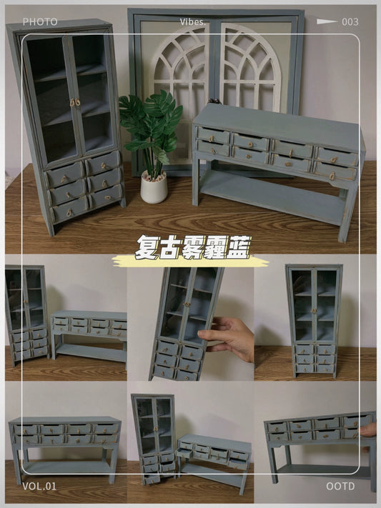 1:6 Scale Vintage Distressed Wooden Cabinet Bookshelf Sideboard Miniature Dollhouse Furniture