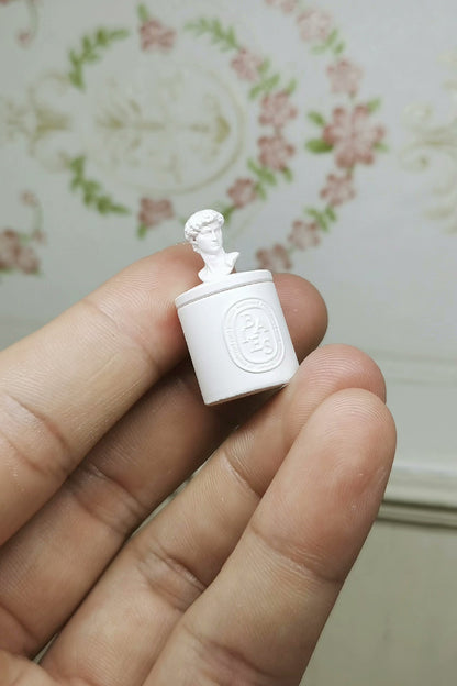 Estatua de David en miniatura a escala 1:12, taza perfumada, tarro de almacenamiento con tapa, accesorio para casa de muñecas en miniatura