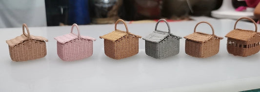1:12 Scale Miniature Woven Picnic Basket Dollhouse Accessory For Playroom Or Living Room