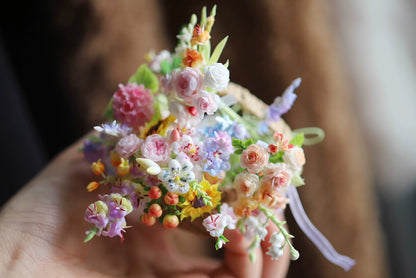 1:12 Scale Miniature Clay Flower Basket Dollhouse Accessory