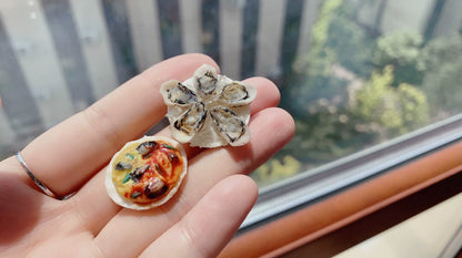 1:12 Scale Miniature Oyster Omelette Fresh Oyster Plate Polymer Clay Handmade Miniature Food Dollhouse Accessory
