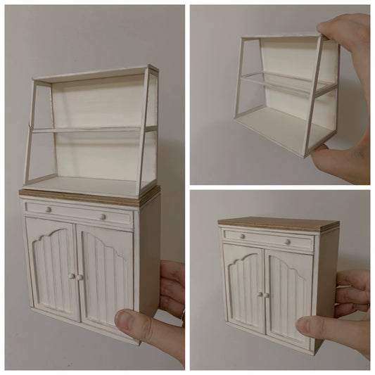 1:12 Scale Vintage Wooden Cabinet Miniature Dollhouse Furniture For Display Case Or Cake Shop Retro Weathered Handmade
