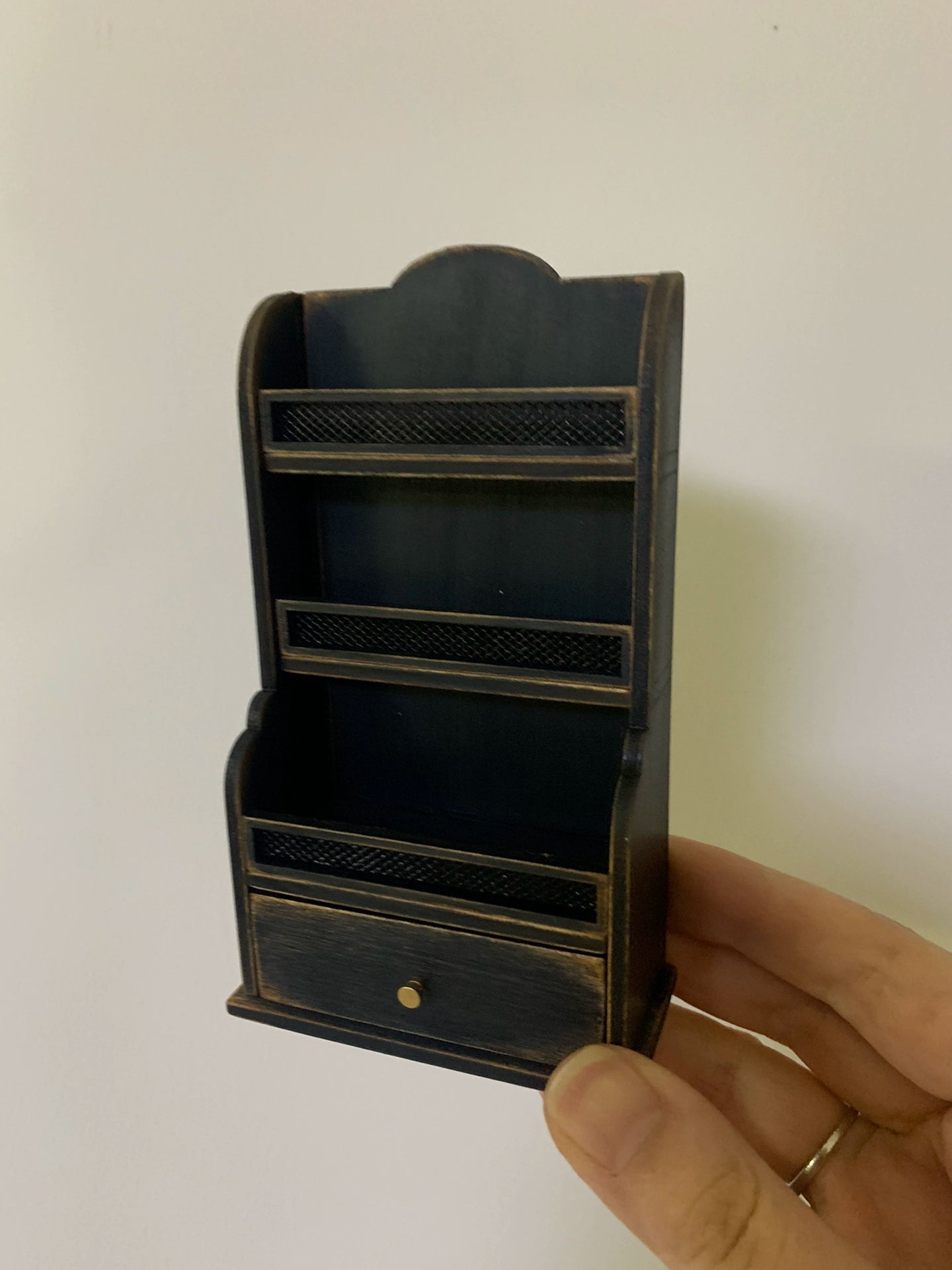1:6 Scale Black Storage Cabinet Miniature Dollhouse Furniture Wall Mounted Cupboard Shelf