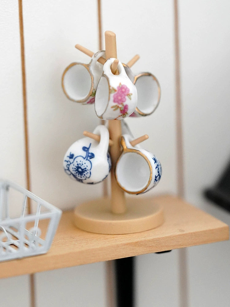 Caja ciega para casa de muñecas en miniatura a escala 1:12, accesorios OB11, juego de simulación de comida en miniatura, taza de cerámica dorada pintada a mano