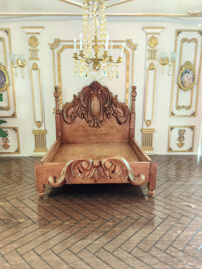 Cama doble para muñecas BJD en miniatura a escala 1:12, muebles en miniatura para casa de muñecas.