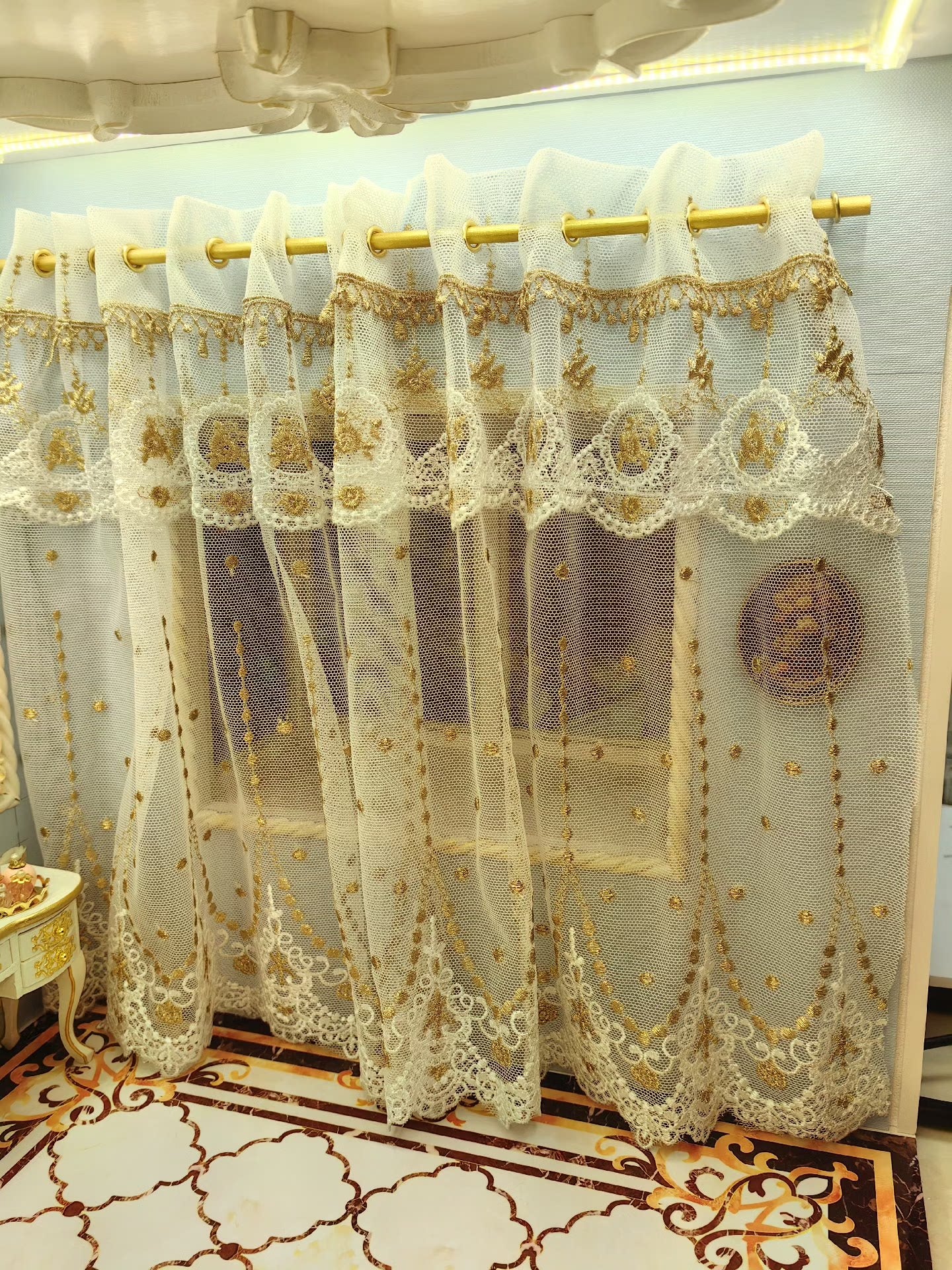 Rideau de maison de poupée miniature à l'échelle 1:6 et 1:12, style palais, accessoires pour maison de poupée BJD