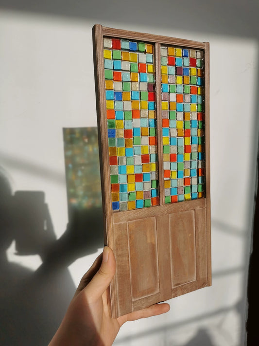 1:6 Scale BJD Miniature Stained Glass Door Dollhouse Decor Photography Background Screen