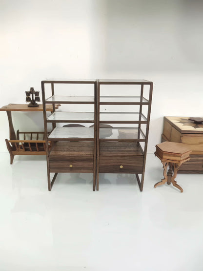 Étagère de présentation en noyer à l'échelle 1:12, meubles miniatures pour maison de poupée