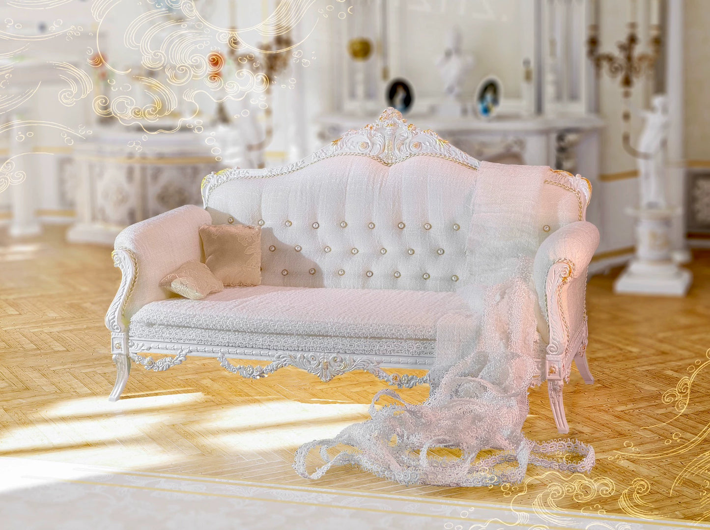 Canapé miniature trois places de style européen à l'échelle 1:6, meubles de maison de poupée BJD