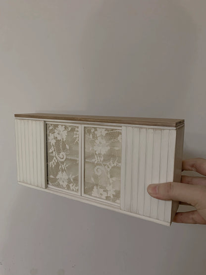 1:12 Scale Vintage Lace Distressed Side Cabinet Miniature Dollhouse Furniture For Bar Or Living Room
