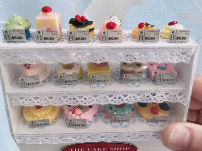 1:12 Scale Handmade Cake Display Cabinet With Miniature Cakes For Dollhouse Bakery Shop