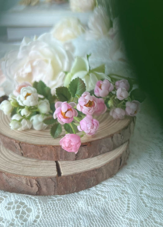 1:6 Scale White Puff Rose Miniature Flowers For Blythe Dollhouse Decor