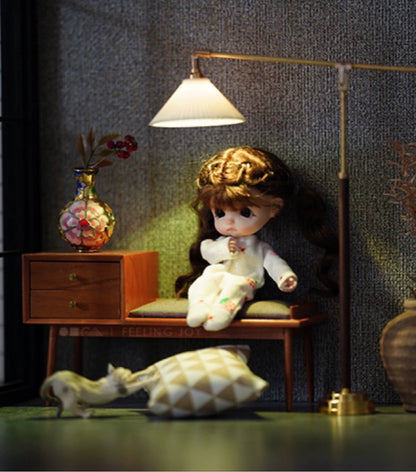 Muebles en miniatura para casa de muñecas BJD a escala 1:6, accesorios OB11, lámpara de luna LED Blythe, lámpara de pesca, juego de luces de mesa