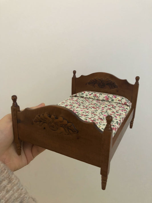 1:12 Scale Miniature Wooden Bed Single Double Dollhouse Furniture For BJD OB11