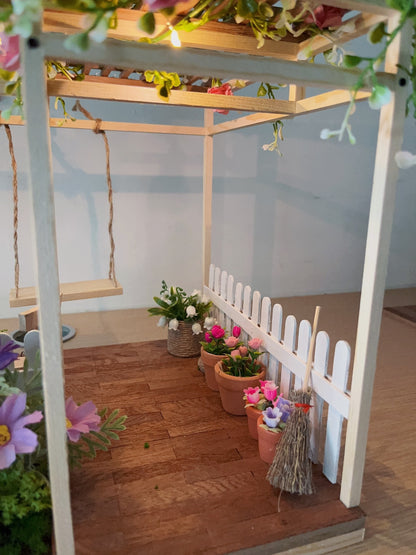 Conjunto de muebles para casa de muñecas en miniatura con jardín de rosas a escala 1:12