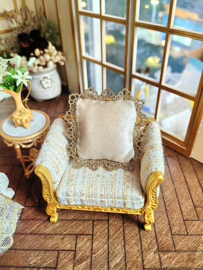Sofá individual en miniatura a escala 1:12, muebles para casa de muñecas, sala de estar de lujo