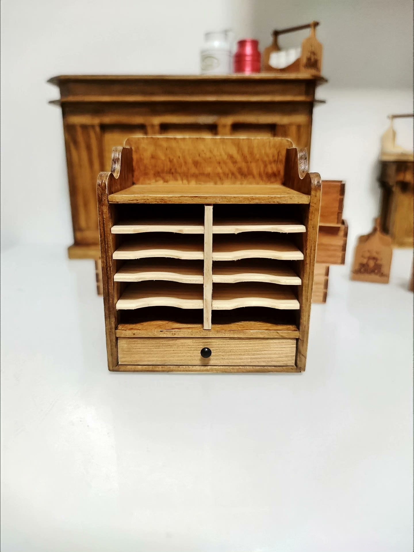 Muebles de casa de muñecas en miniatura a escala 1:6, archivador de madera, escena de sala de estar