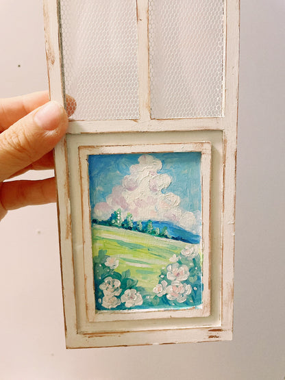 1:6 Scale Miniature Dollhouse Background Hand Painted Vintage Folding Screen For Blythe Doll Photography
