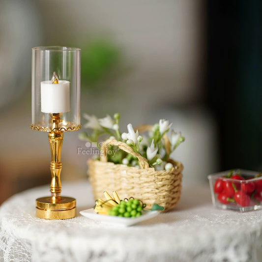 Bougeoir en verre LED pour maison de poupée miniature à l'échelle 1:6, accessoire de décoration de table romantique pour BJD Blythe