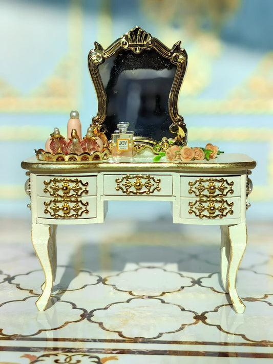 1:12 Scale Miniature Vanity Desk Handmade European Style Gilded Dollhouse Furniture