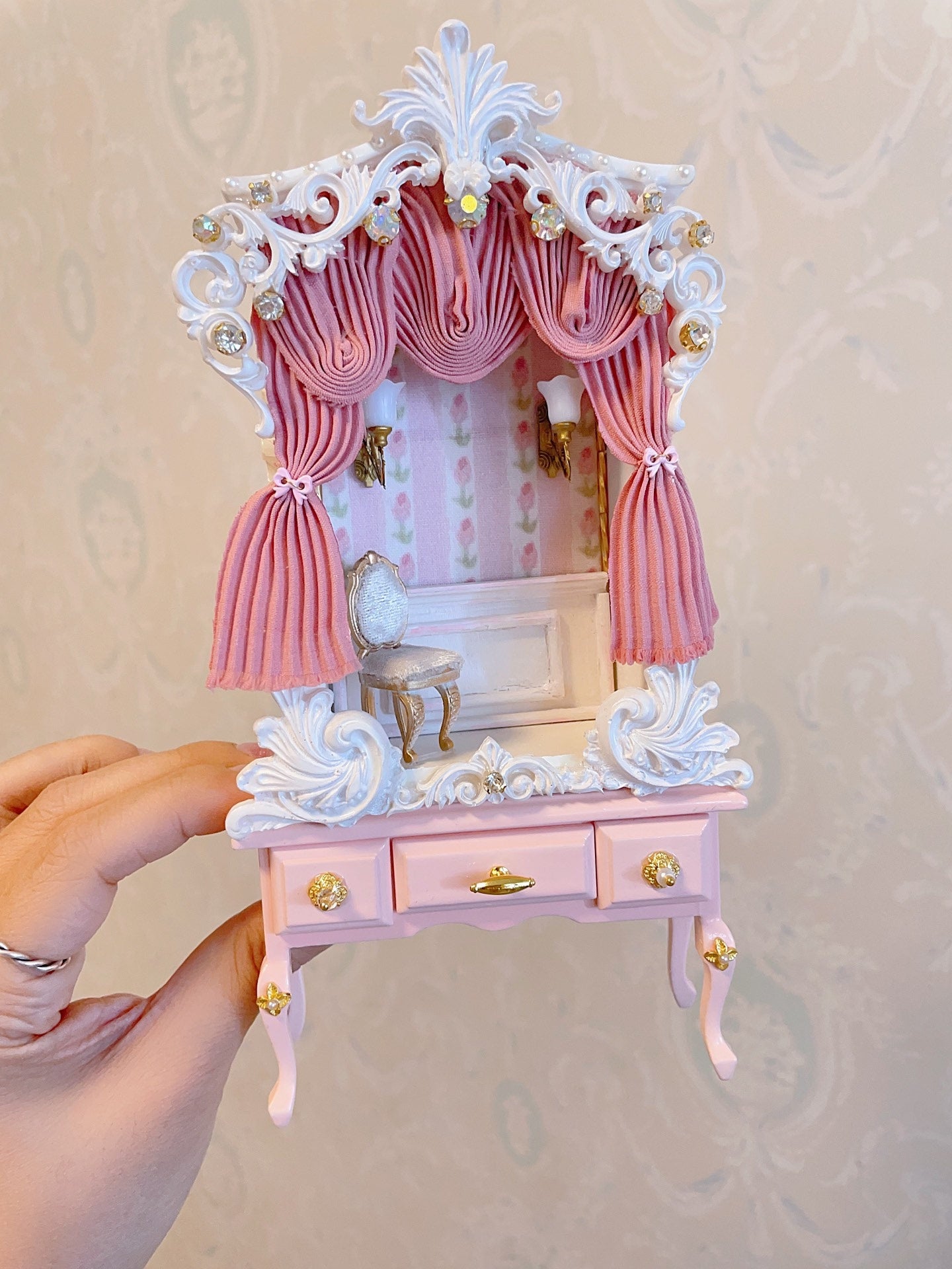 Conjunto de muebles para casa de muñecas en miniatura de gato rosa a escala 1:12 para muñecas Blythe