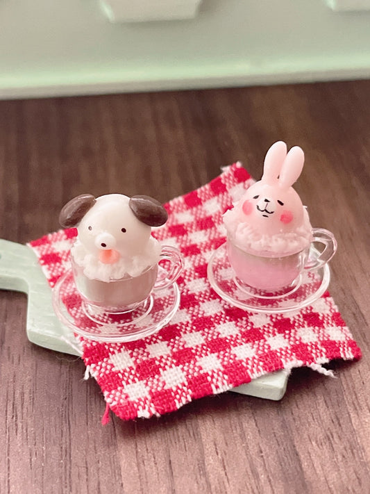 Miniatura de arcilla a escala 1:12, serie de bebidas de dibujos animados, casa de muñecas, pastelería, escena, juego de comida en miniatura