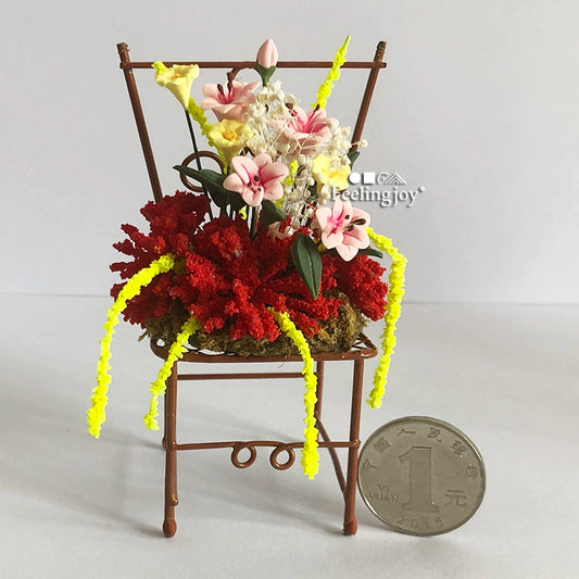 1:12 Scale Miniature Dollhouse Furniture Decoration Accessories Simulation Clay Lily Flower Chair