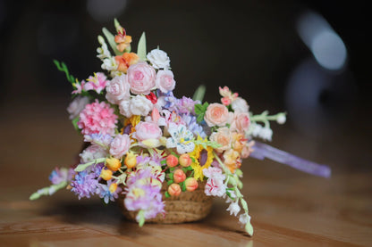 1:12 Scale Miniature Clay Flower Basket Dollhouse Accessory