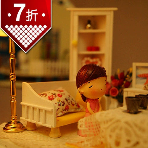 Casa de muñecas en miniatura a escala 1:12 para armar, sala de estar con iluminación, muebles blancos, regalo creativo para cumpleaños y San Valentín.