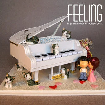 Piano miniature à l'échelle 1:12 avec scène de chat romantique - Cadeau idéal pour la Saint-Valentin