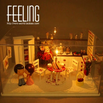 Cuisine miniature à monter soi-même pour maison de poupée à l'échelle 1:12 avec lumières LED - Cadeau idéal pour les anniversaires et la Saint-Valentin, kit de bricolage créatif