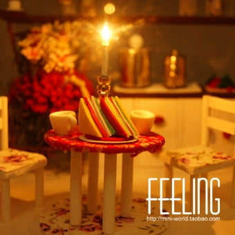 Juego de cocina para casa de muñecas en miniatura a escala 1:12 con luces LED: regalo perfecto para cumpleaños y San Valentín, kit de manualidades creativo.