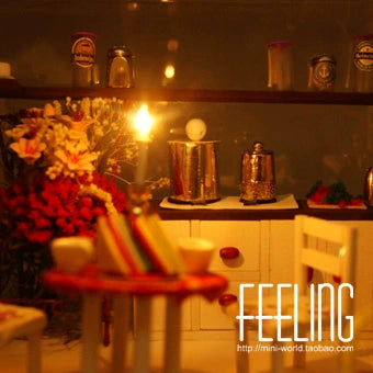 Juego de cocina para casa de muñecas en miniatura a escala 1:12 con luces LED: regalo perfecto para cumpleaños y San Valentín, kit de manualidades creativo.