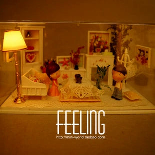 Casa de muñecas en miniatura a escala 1:12 para armar, sala de estar con iluminación, muebles blancos, regalo creativo para cumpleaños y San Valentín.