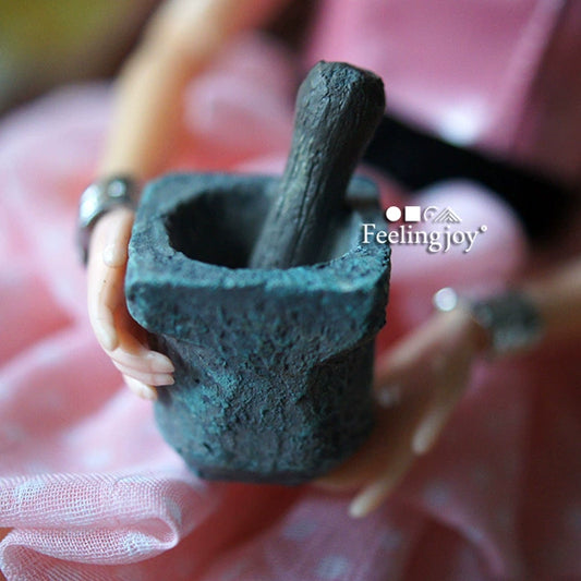 Juego de mortero y maja de piedra en miniatura para muebles de casa de muñecas (escala 1:6 y 1:12)