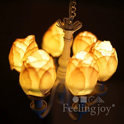 1:12 Scale Miniature Dollhouse Rose Six Head Wireless LED Chandelier Lighting Accessory